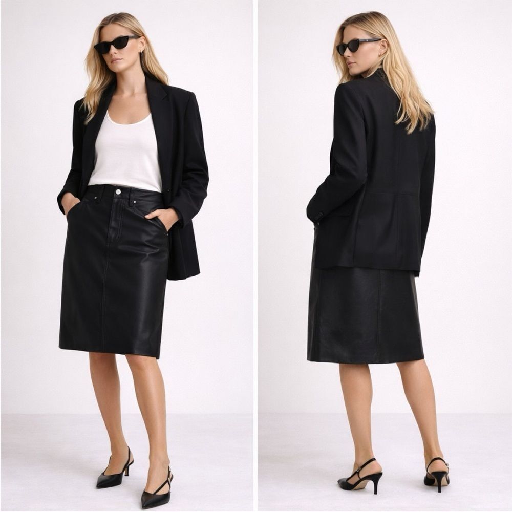 NEW PAIGE Siren Midi skirt in black leather